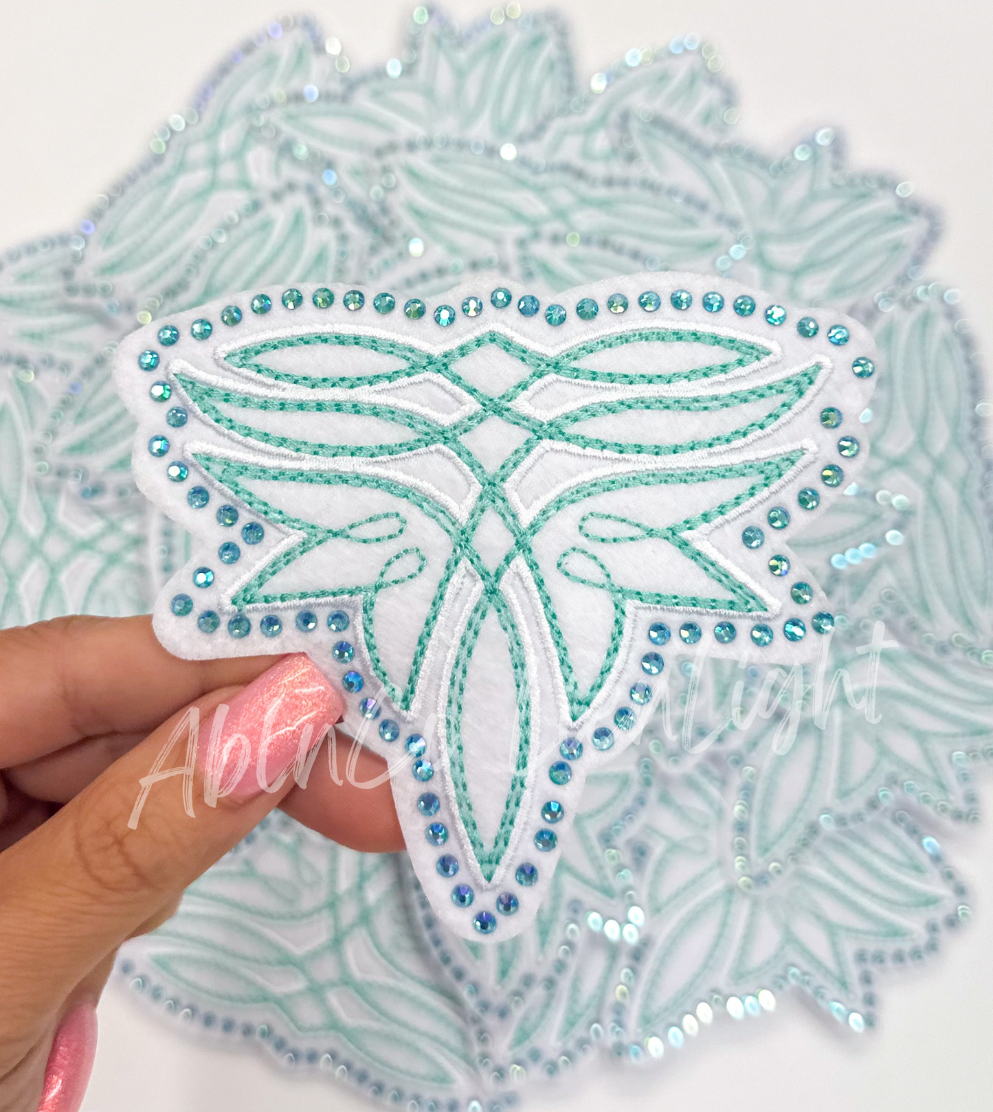 Turquoise Cowboy Boot Stitch Rhinestone Patch (Iron On)