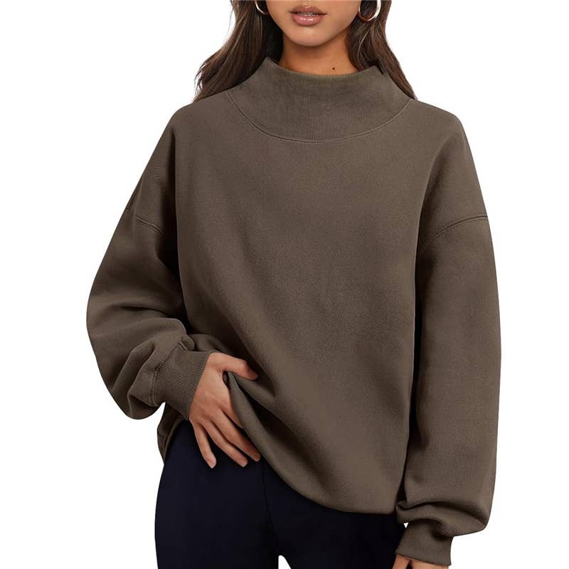 Solid Color High Neck Sweatshirt