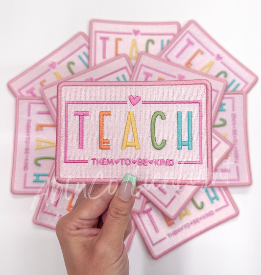 Teach Colorful Pink Patch (Iron On)