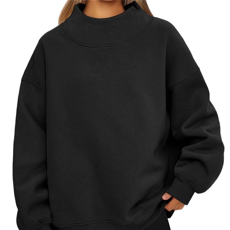 Solid Color High Neck Sweatshirt