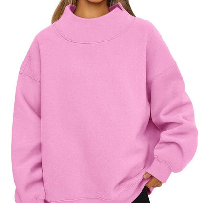 Solid Color High Neck Sweatshirt