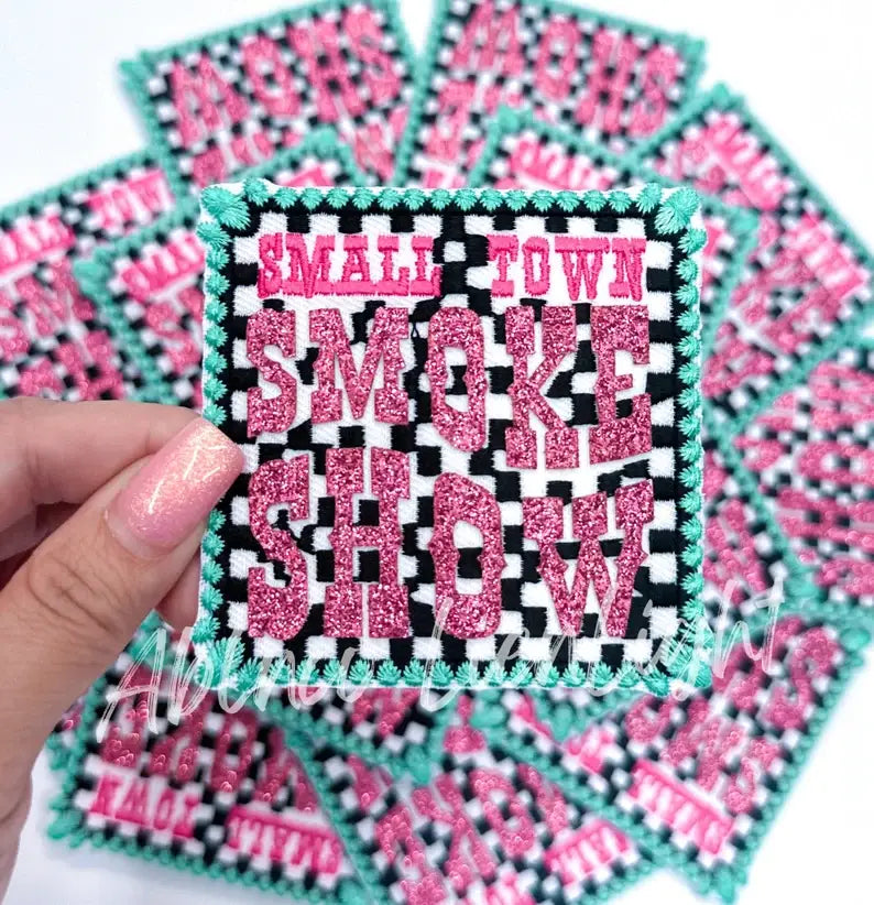 Small town smoke show glitter embroidery patch iron on