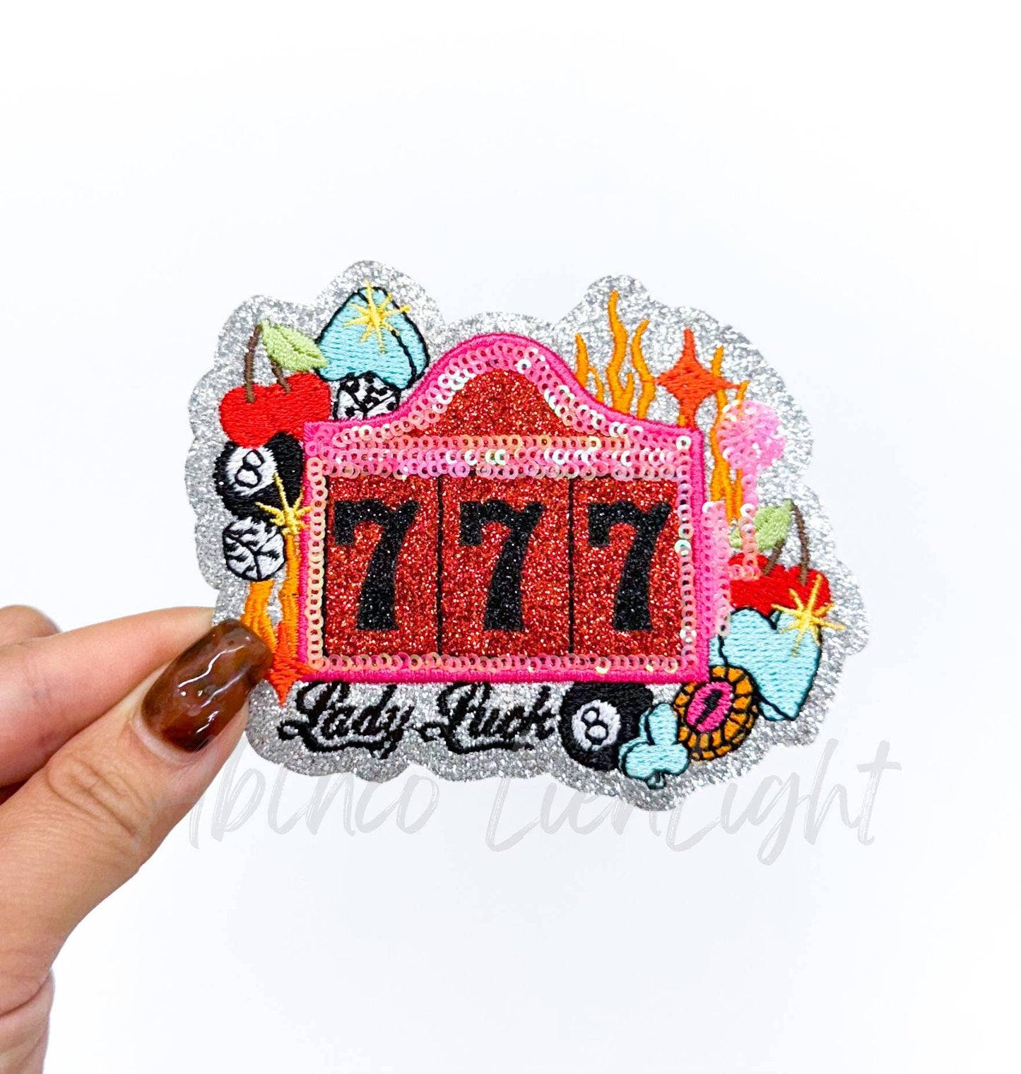 777 Lady Luck Slot Machine Retro Western Sequin Patch (Iron On)