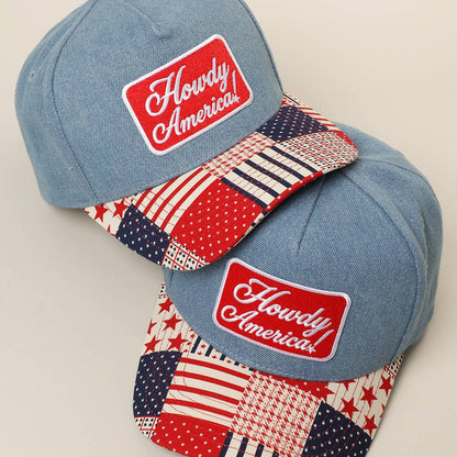 Howdy America Embroidered Patch Patchwork Denim Trucker Hat