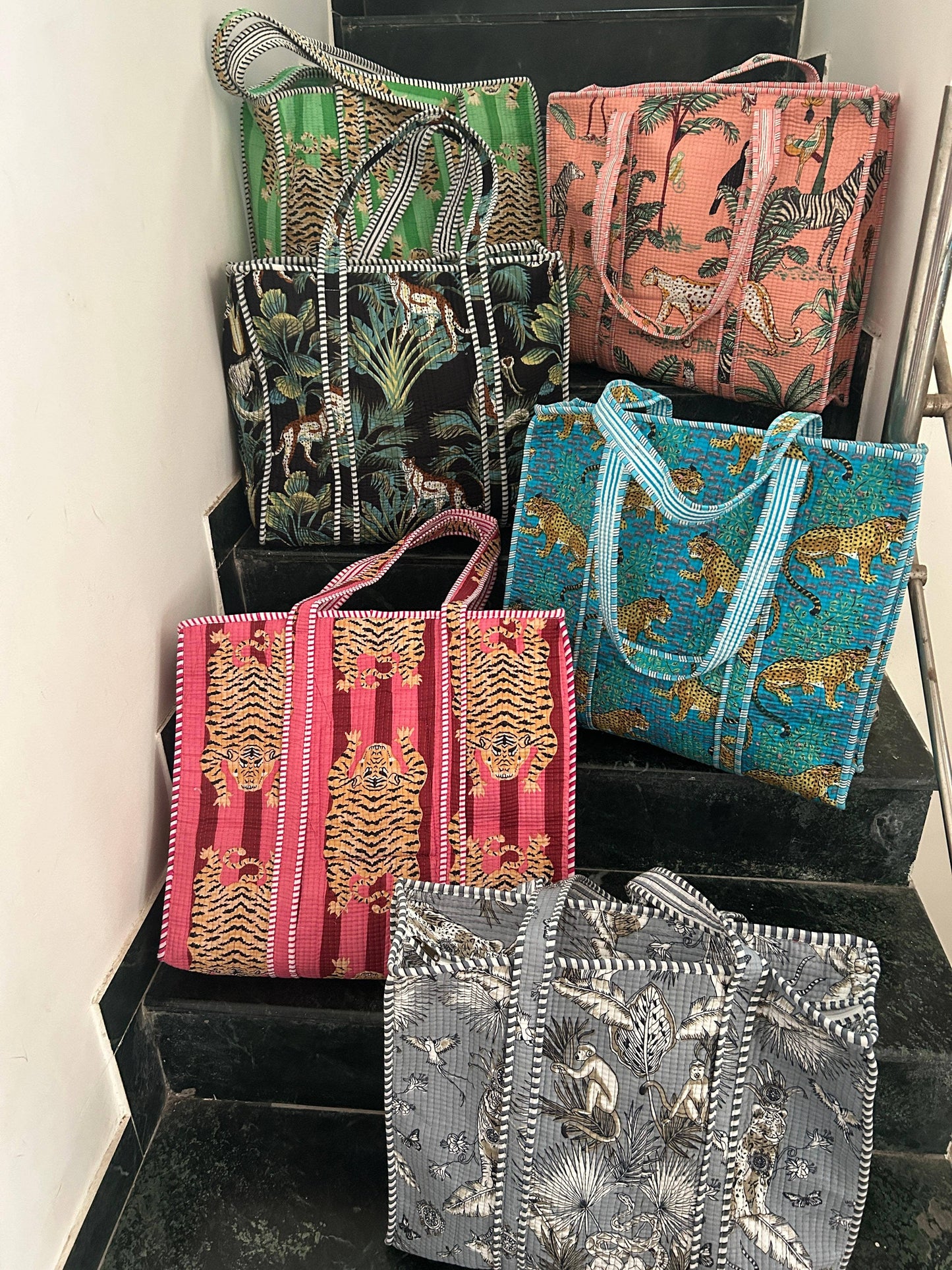 Cotton Quilted Block Printed Tote Bag—Travel Bag | Beach Bag