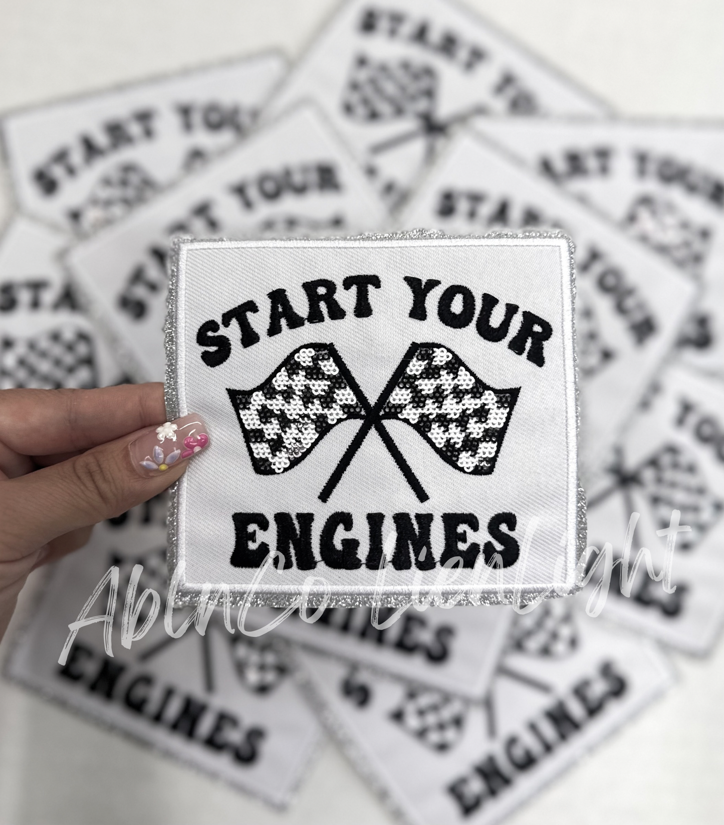 Start your engines checkered racing flag hat patches iron on