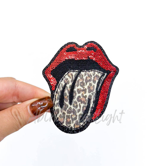 Cheetah Print Tongue Retro Western Sequin Patch (Iron On)