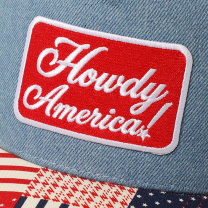 Howdy America Embroidered Patch Patchwork Denim Trucker Hat