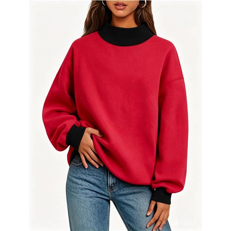Solid Color High Neck Sweatshirt