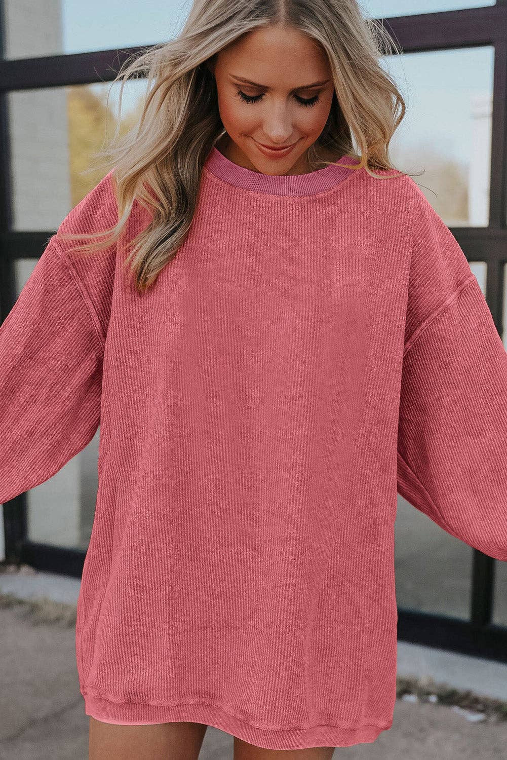 Customizable Long Sleeve Ribbed Corded Oversized Sweatshirt