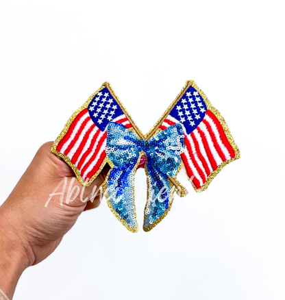 American Flag Bow 4th July Holiday Sequin Patch